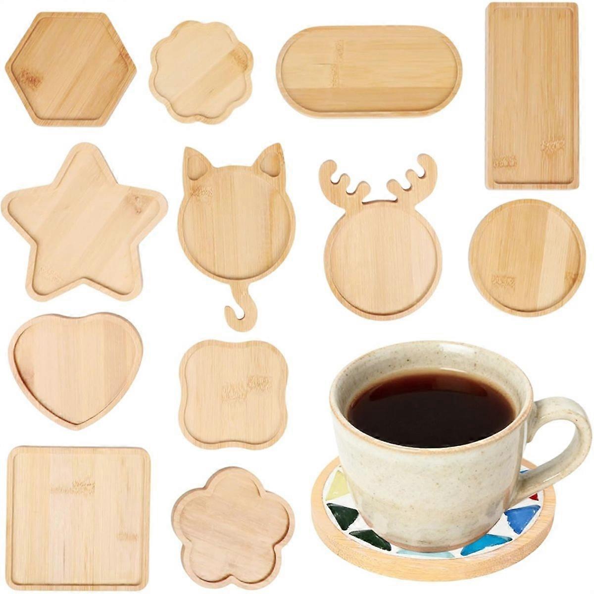 12 PCS Bamboo Assorted Shapes Mosaic Bases