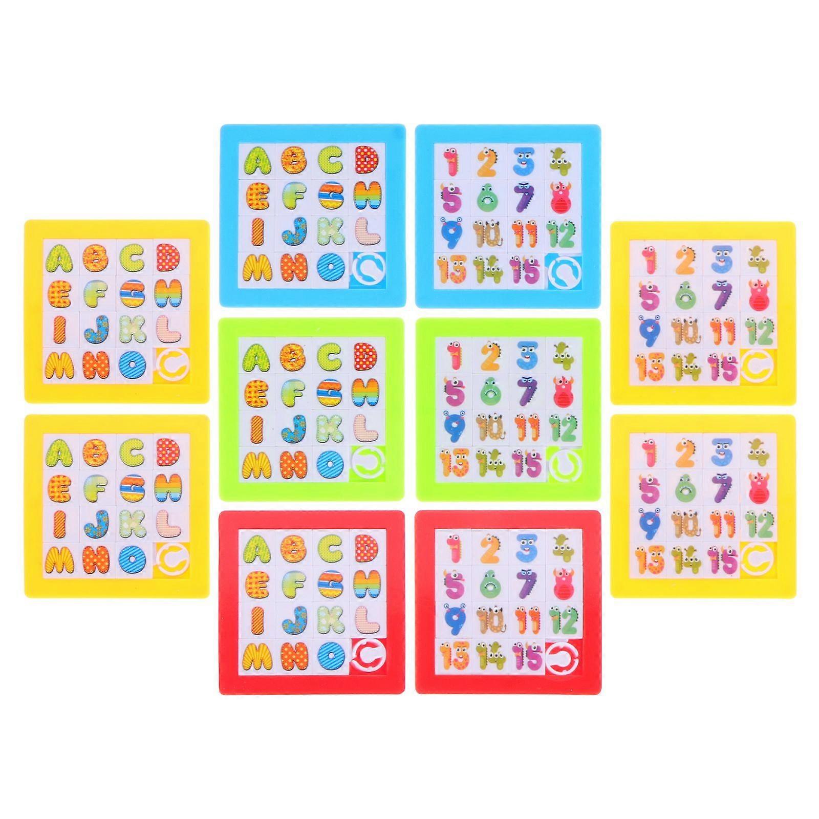 10Pcs Slide Number Puzzle Cartoon Letters Puzzle Toy Colored Number Cognition Toy