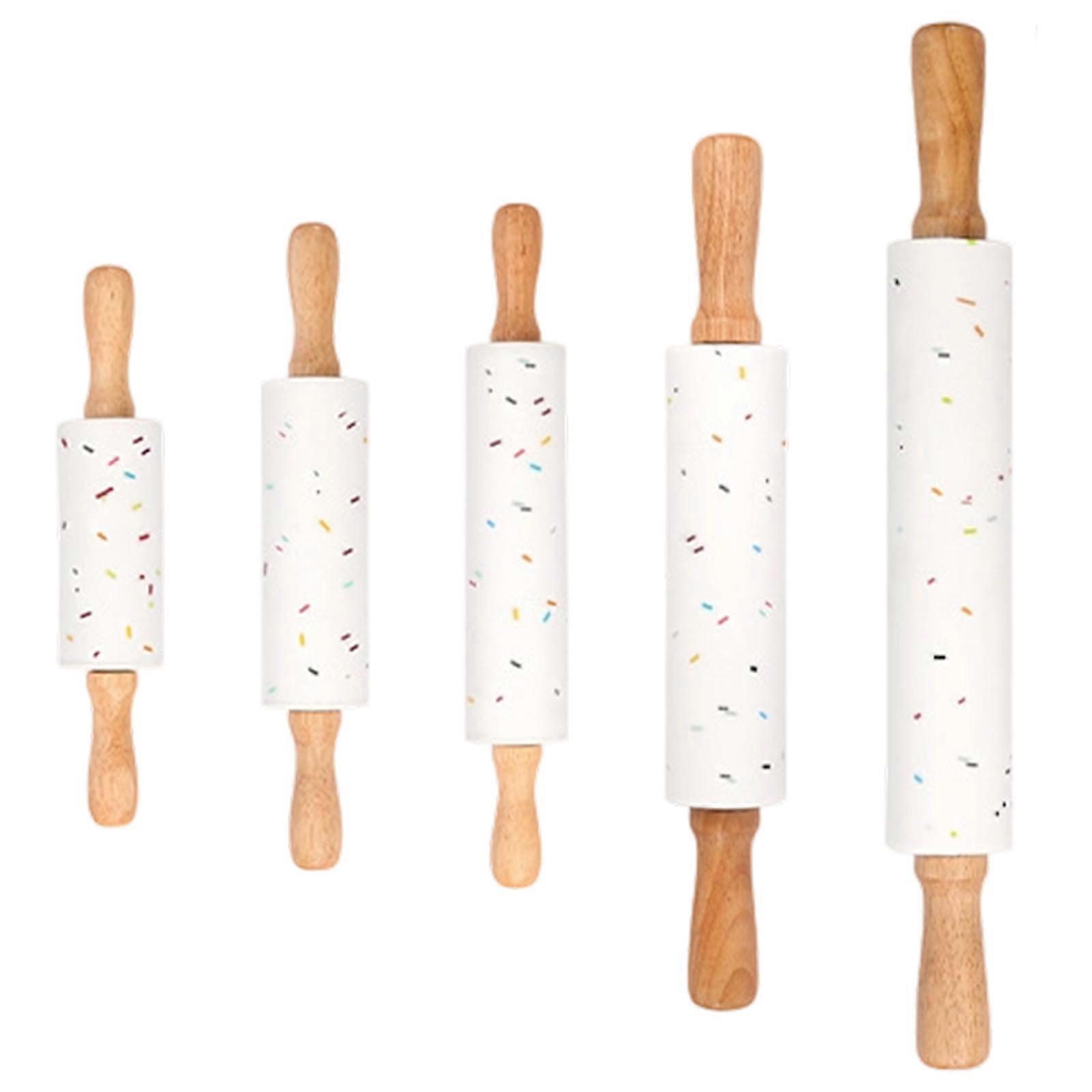 5 Piece Silicone Rolling Pin With Colorful Dot Pastry Dough Roller Plastic/Wood Handle for Easy Baking Compacts Storage Multicolor
