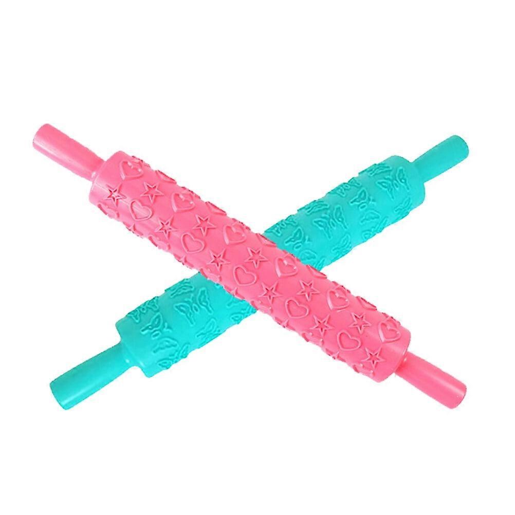 2 Pcs Pattern Rolling Pin Plastic Hand Roller Baking Tool Kitchen Rolling Tools Pottery Printing Sticks