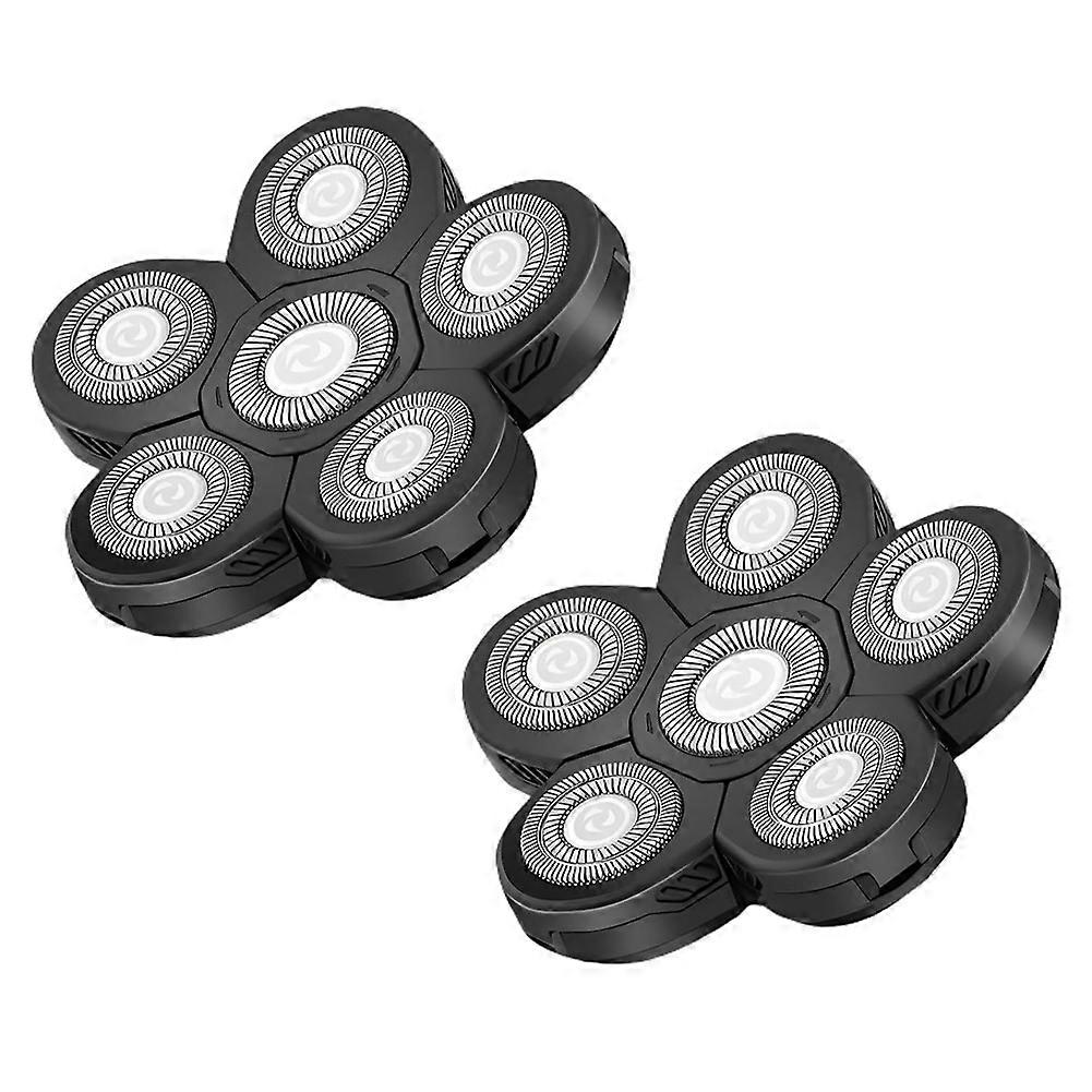 2pcs 6 Blades Head Shaver Replacement Heads, for Many Model Bald Shavers for Men,Waterproof,Wet and 