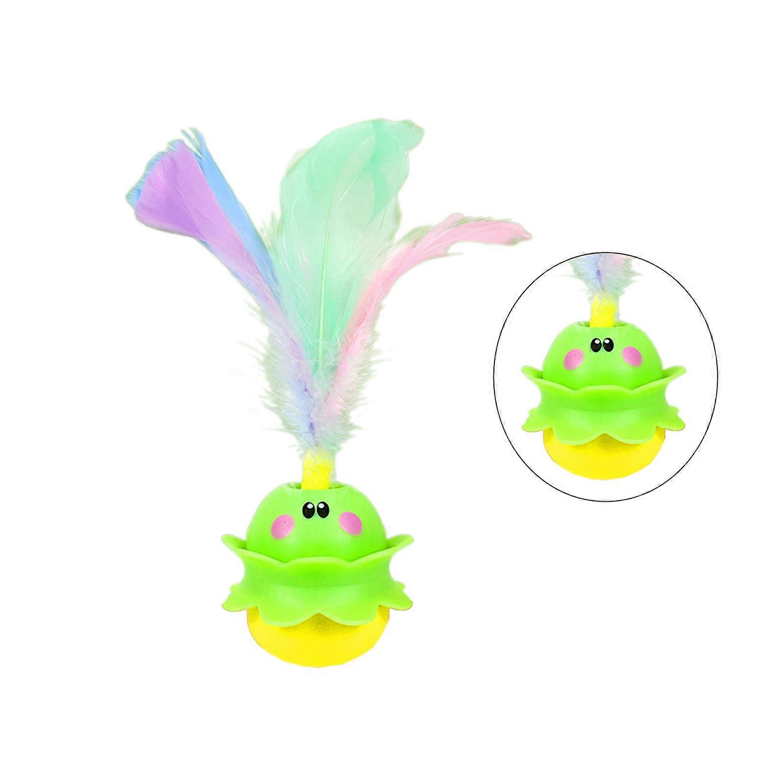 Cat Wobble Toy with Feather Funny Squeaking Wobble Toy  with Bright Color Pet Light up Teasing Toy for Indoor Cats  Yellow green