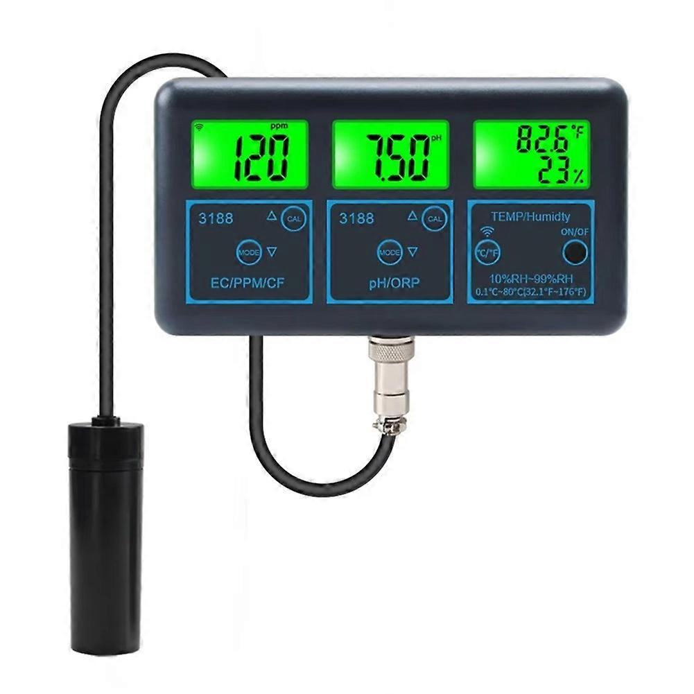 Tuya WiFi 7 In1 Water Quality Tester Multi-Parameter Water Analyzer PH/ORP/EC/PPM/CF/Humidity/TEMP Monitor Meter US Plug