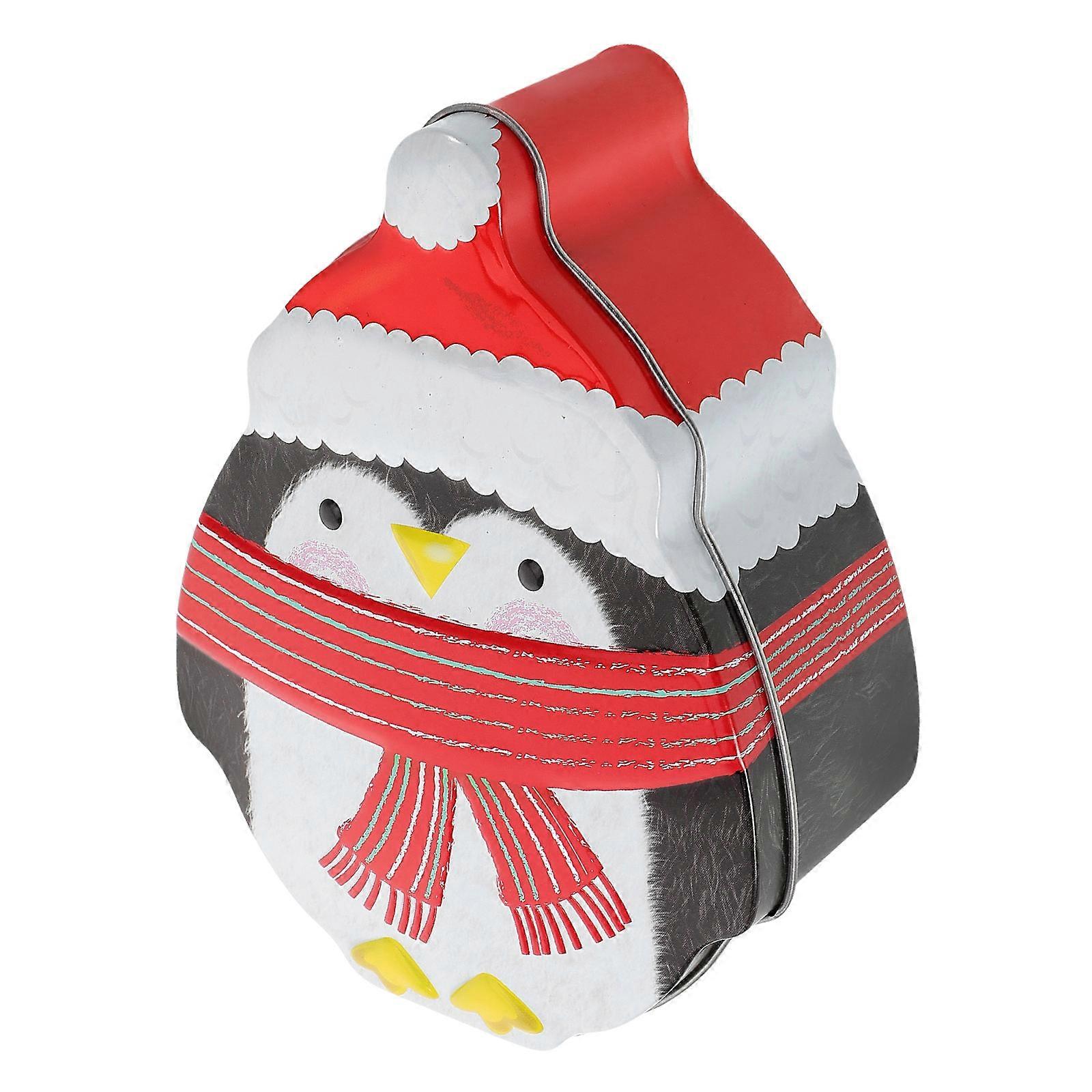 Metal Christmas Candy Box Penguin for Storage Cookie Container with Lid