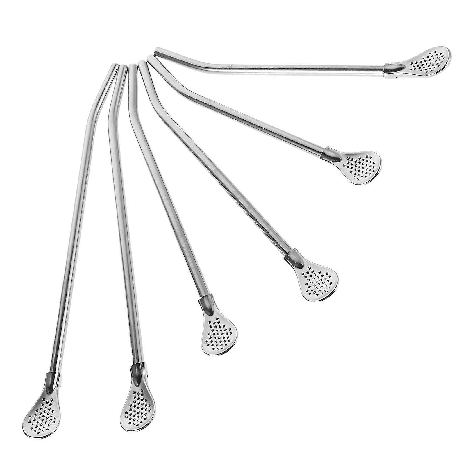Silver Stainless Steel Filter Spoon for Tea Straining 6Pcs Reusable Set