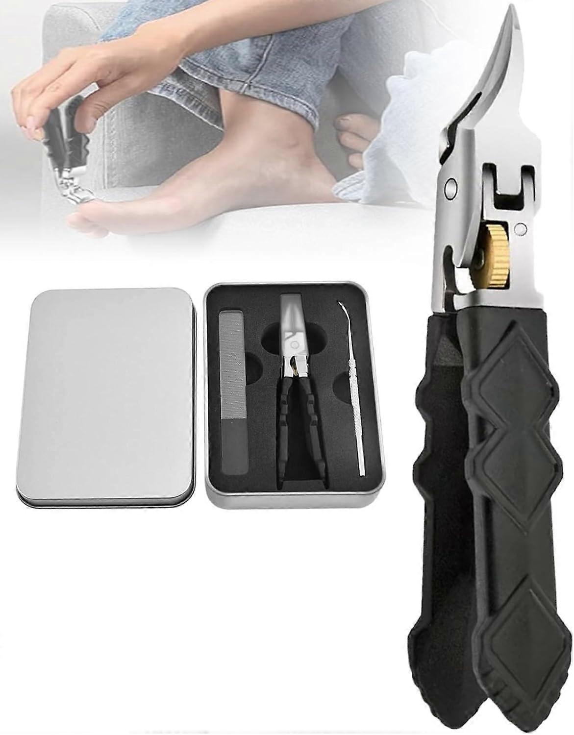 Toenail Clippers Wide Jaw for Thick and Ingrown Nails with 180° Opening and Slanted Design Black 1 Set