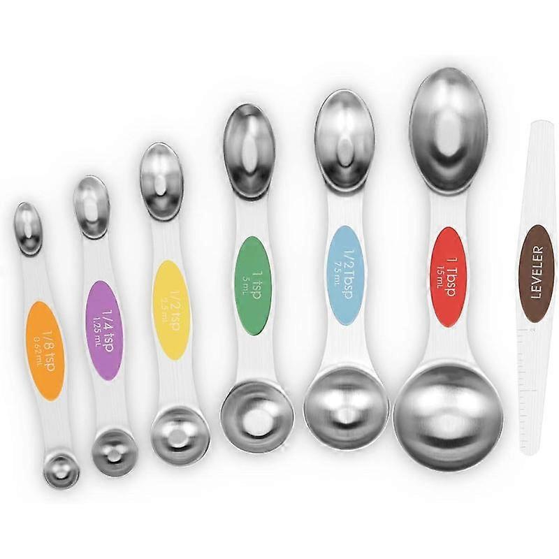 7 count  Measuring Spoons Set, Dual Sided, Stainless Steel Small Tablespoon, Teaspoons, Fits in  Jars, for Dry and Liquid, MultiColor
