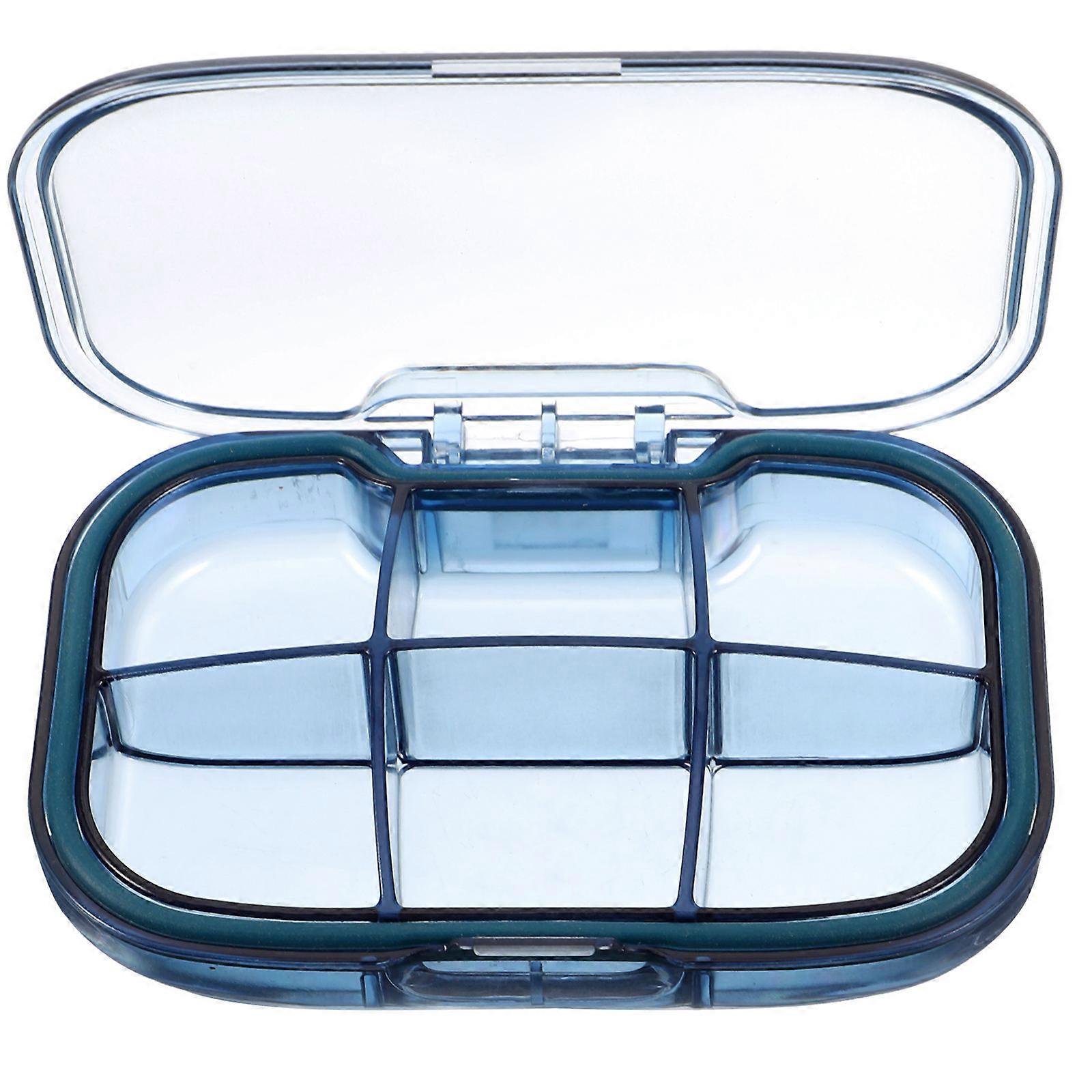 Blue Portable Pill Box for Medicine Storage 1Pcs Six-Compartment Plastic Case