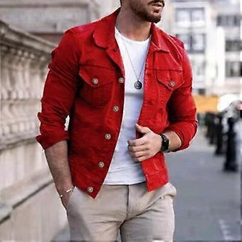 Men Fashion Denim Jean Jacket Solid Premium Cotton Button Up Slim Fit Punk Coat