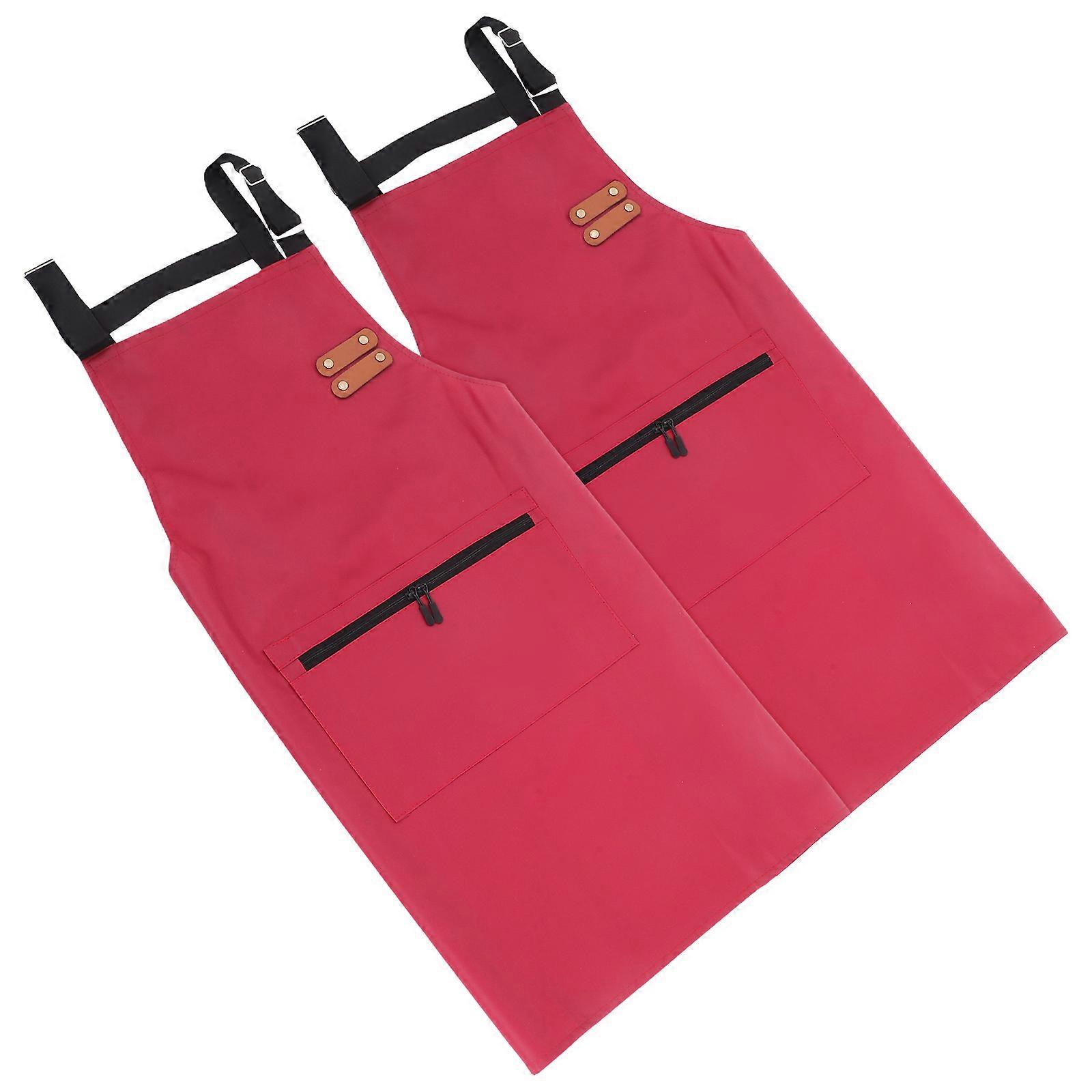 Adjustable Red PU Aprons with Pockets for Cooking 10Pcs Waterproof Kitchen Aprons