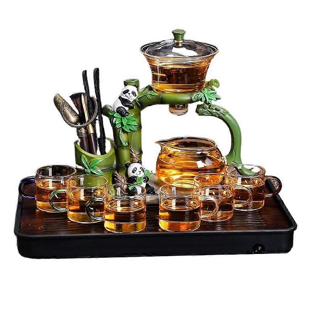 Glass Teapot Set with Cups, Automatic Infuser, OneClick Dispense, Elegant Multicolored Finish