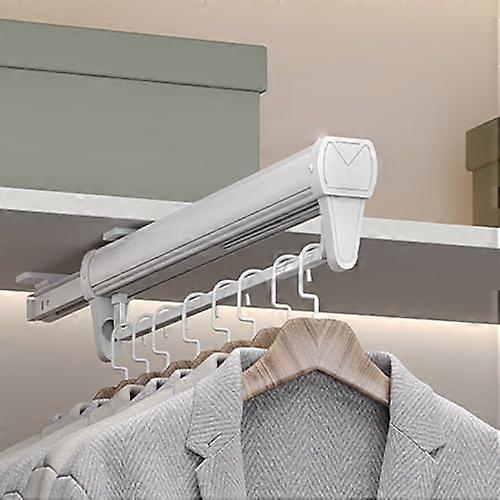Wardrobe Rail Retractable Clothes Hanger, Double Row Silent Slide, 30Kg Capacity, 50.5cm White