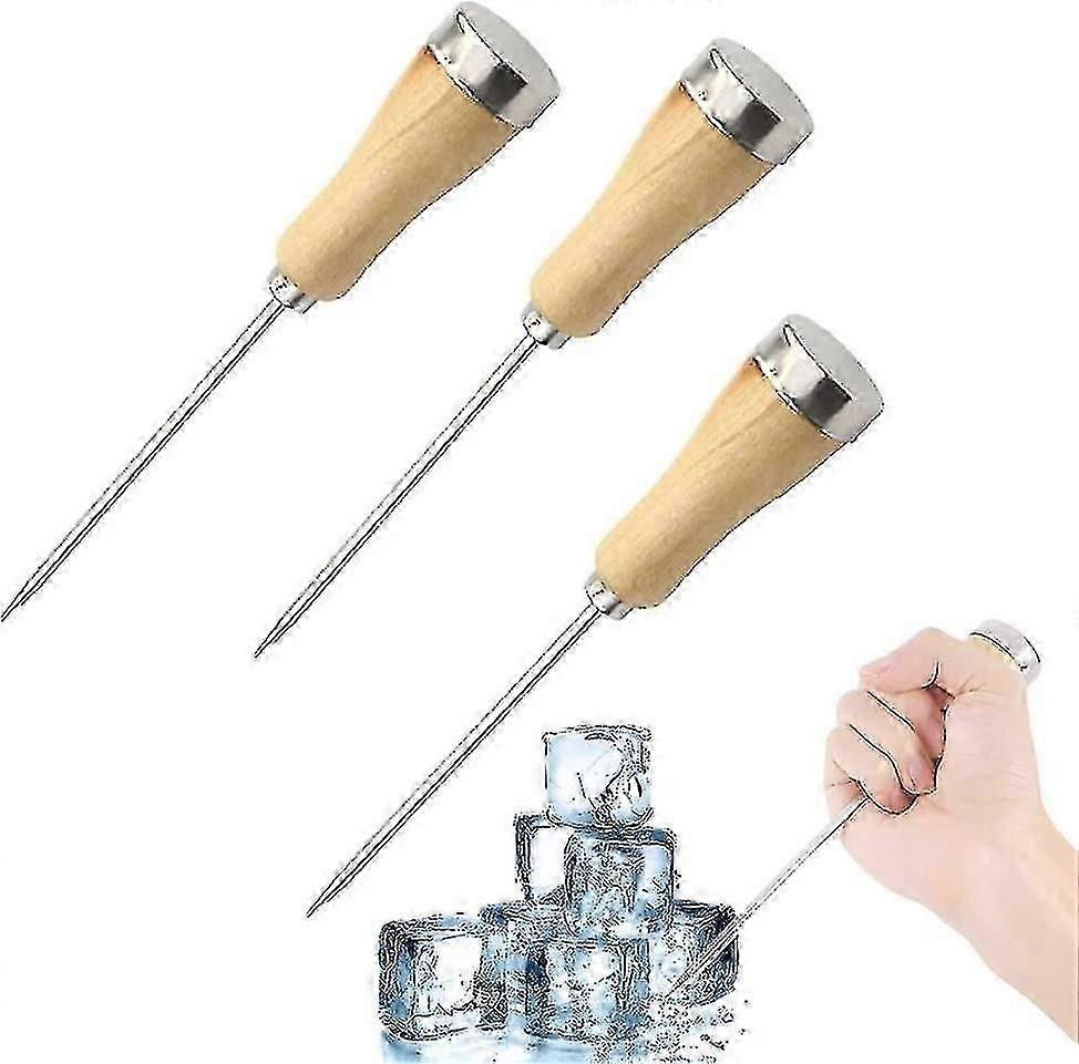 3 Stück Eispickel aus Edelstahl mit sicherem Holzgriff, 21,6 cm