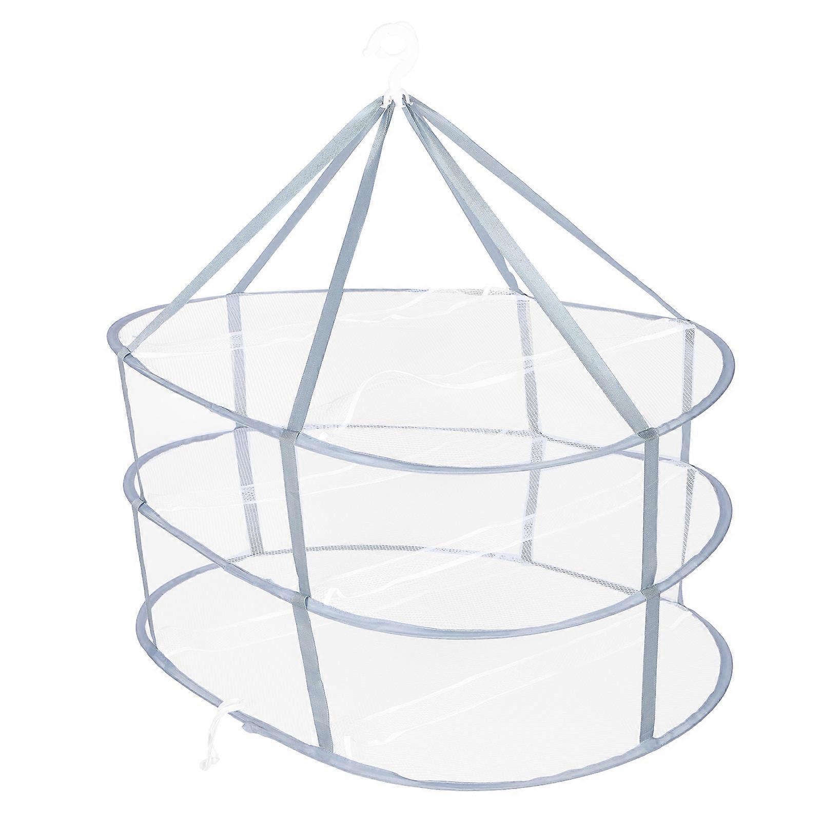 Folding Clothes Drying Rack 3Pcs Three Layers Mesh Drying Basket Wind Resistant Hooking Rectangular Design