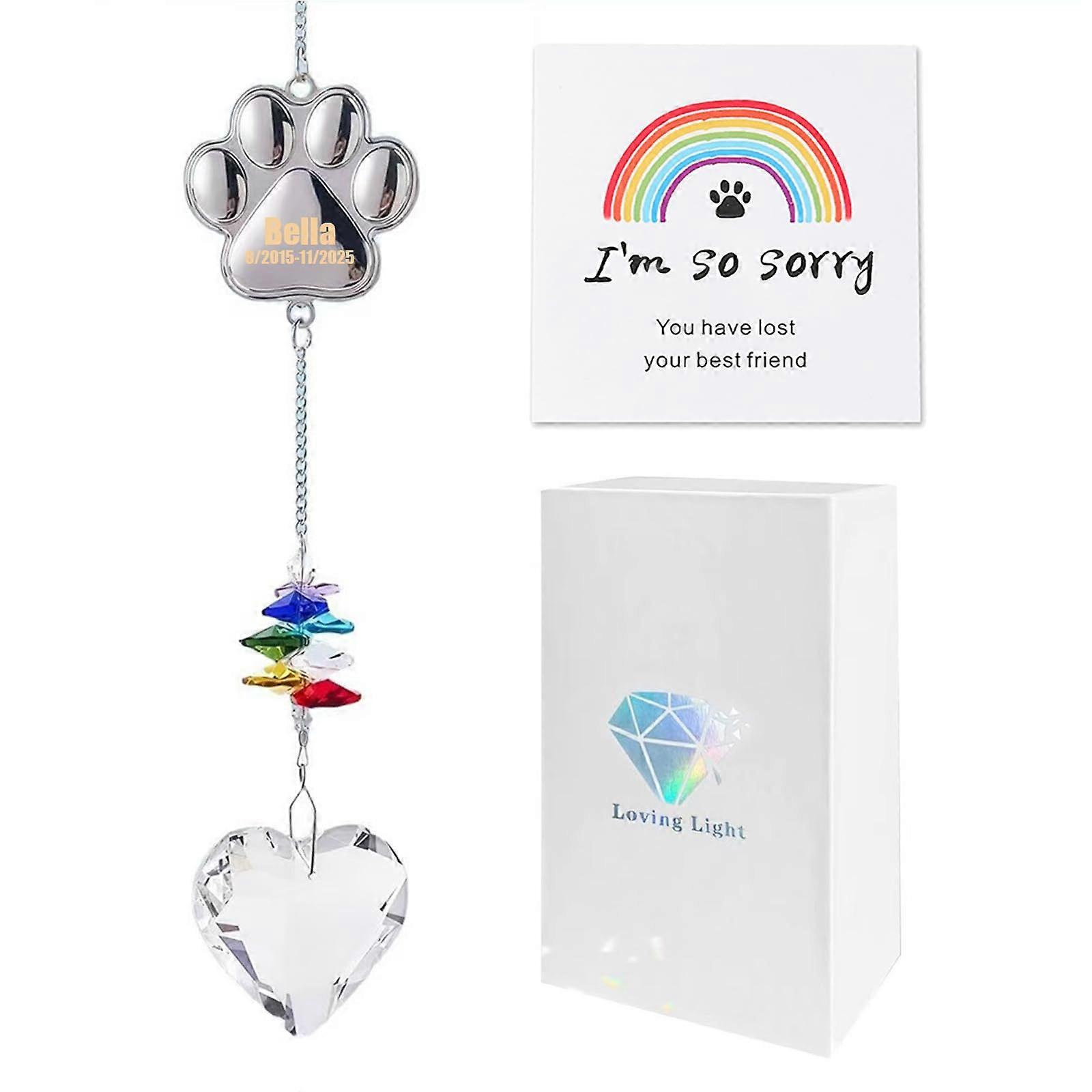 Pet Memorial Gift Custom Crystal Suncatcher with Name and Date Rainbow Light Reflection Keepsake