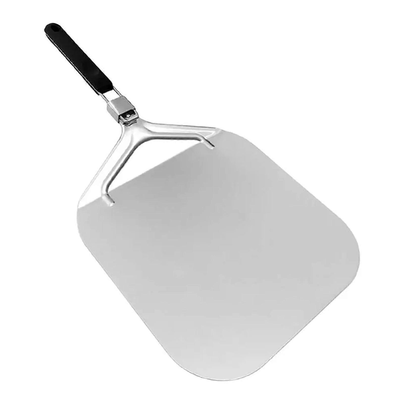 Stainless Steel Pizza Peel with Foldable Long Handle, Perforated NonStick Paddle for Baking Bread