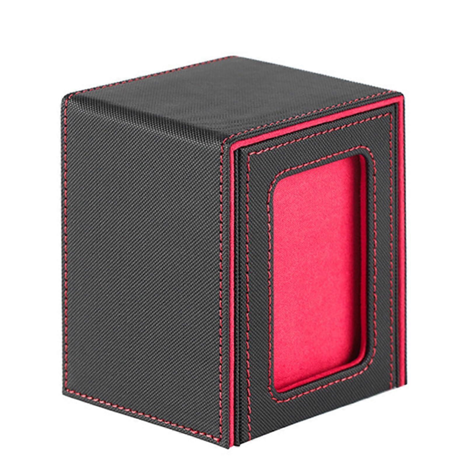 PU Leather Trading Card Deck Box with Magnetic Lid, Large Capacity Storage and Display Window