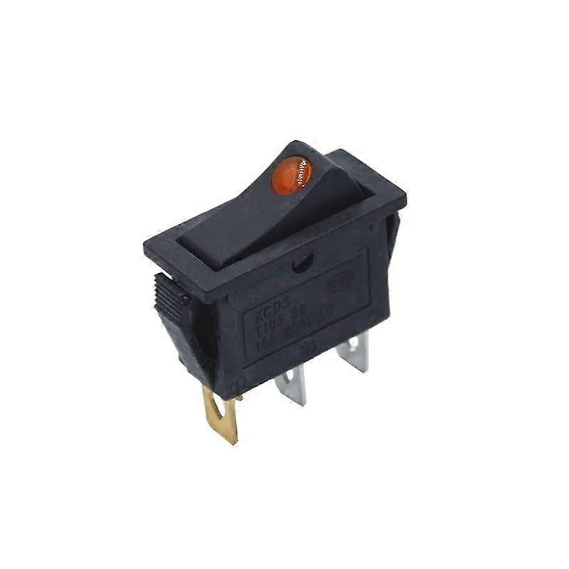 KCD3 Yellow Rocker Switch On Off 3 Pin 16A 250V LED Indicator Secure Latching for Auto
