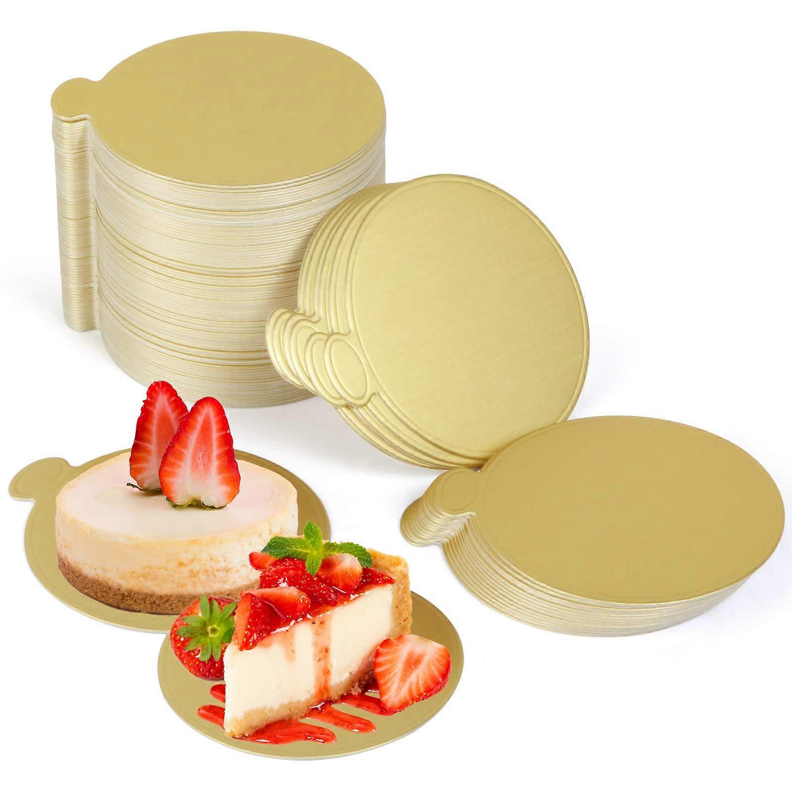 Mini Cake Boards 3.1 Inch Round Gold Cake Base with Tab for Mousse Dessert Display