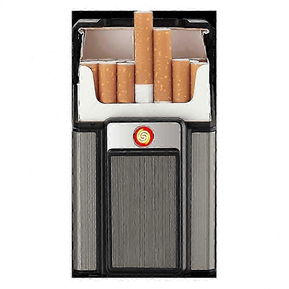 Electric Lighter with Built-In Cigarette Case, Rechargeable Windproof Flame-Free Lighter