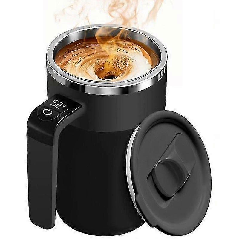 Automatic stirring travel mug with temperature indicator and rechargeable