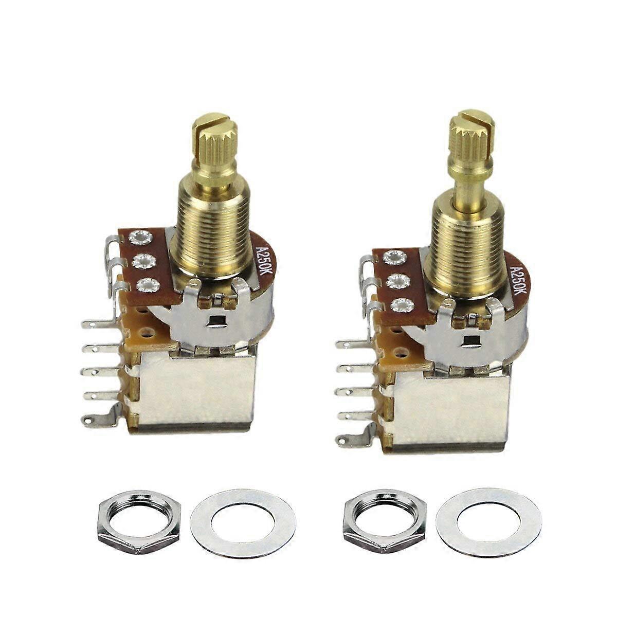 2PCS A250K Push Push Guitar Potentiometer with DPDT Switch, Long Split Copper Shaft, Hardware Included