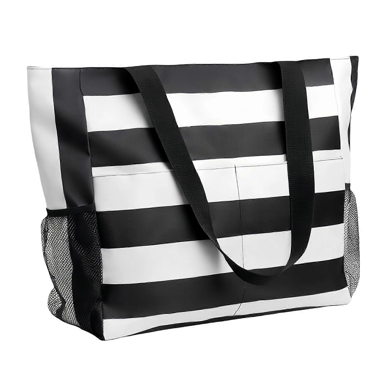 Large Waterproof Beach Bag with Multiple Pockets, Foldable Tote for Travel, Pool and Vacation