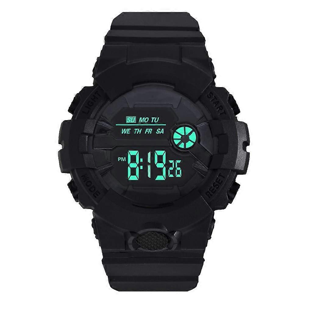 Men's Waterproof Digital Sports Watch with LCD Display Date Time Function Black Rubber Strap