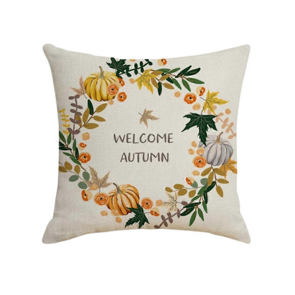 Pillow Case Cushion Cover Pumpkin Wreath Pattern for Home Use 2Pcs
