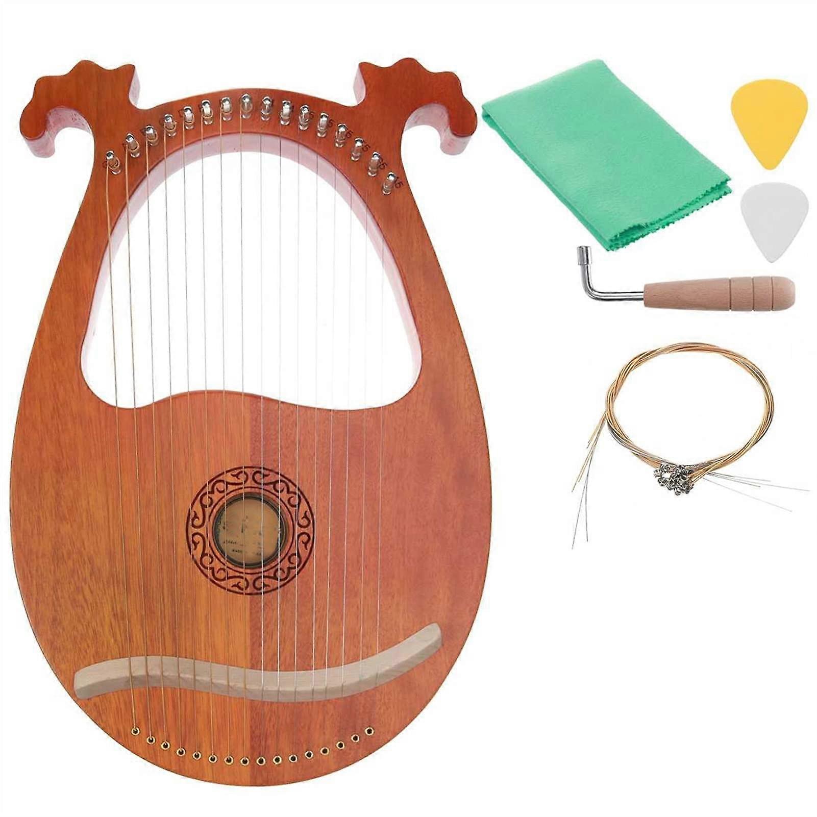 Lyre Harp 16 String Wooden Mahogany with Pickup, Engraved Notes and Beginner Starter Kit