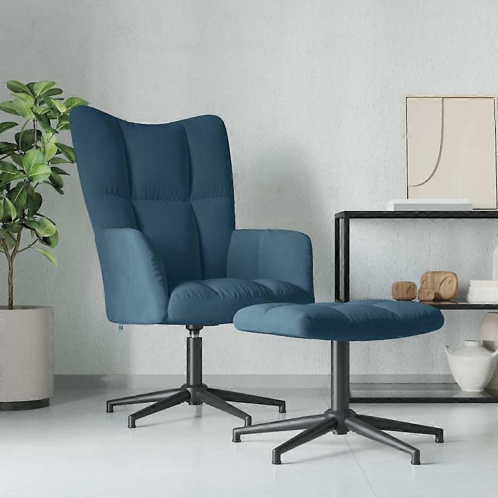 Relaxsessel mit Hocker Blau Samt
