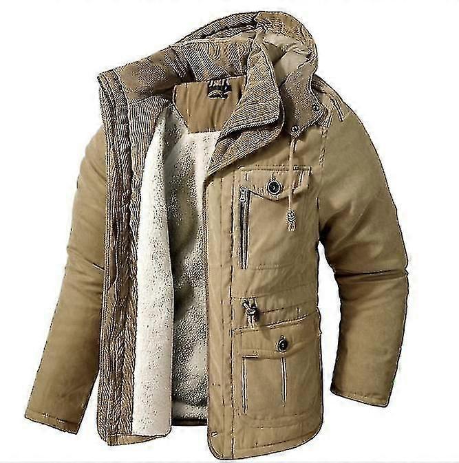 Winter Warm Wool Lamb Jacket Men Thick Hooded Windproof Parka Solid Color Plus Size Multi Pocket Men Jacket
