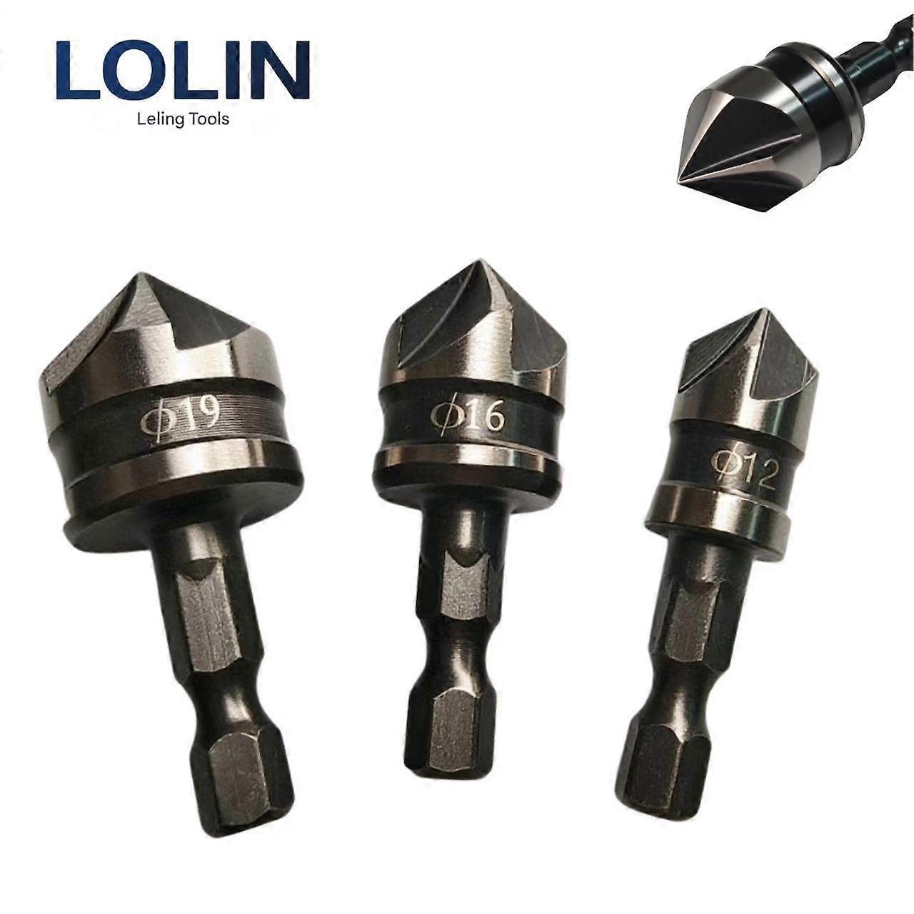 Woodworking Chamfering Tool Set with Five Blades, Hexagonal Handle, Countersink, Deburring Tool