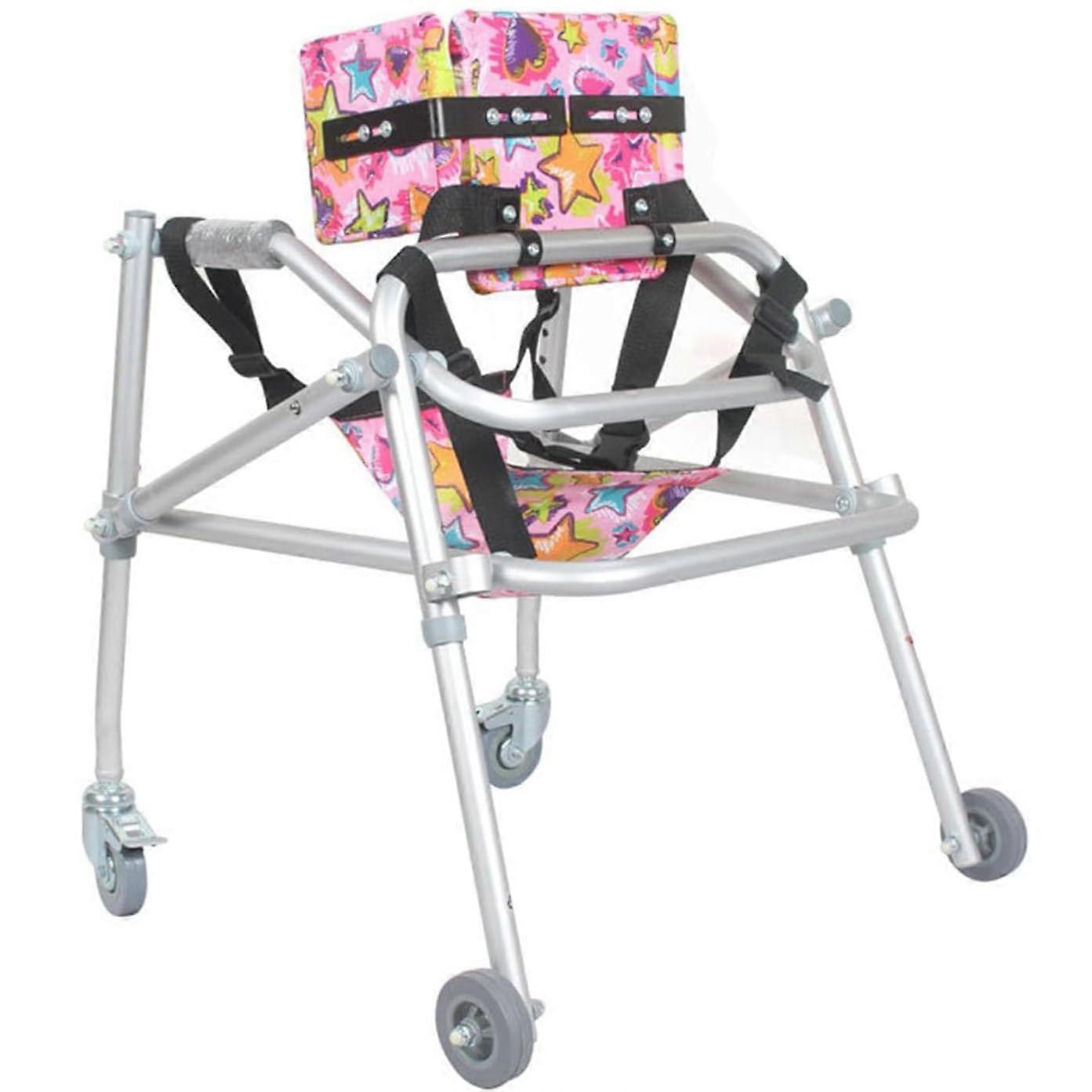 Foldable Pediatric Walker with Wheels, Adjustable Standing Frame for Children Mobility Aid