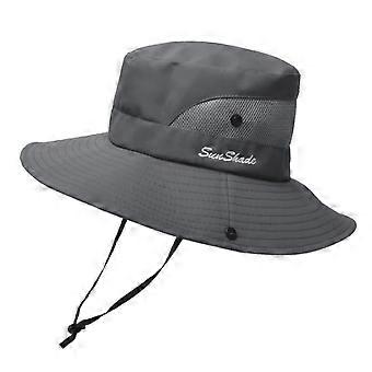 ZOUYUE Women's Outdoor UV-Protection-Foldable Sun-Hats Mesh Wide-Brim Beach Fishing Hat with Ponytail-Hole