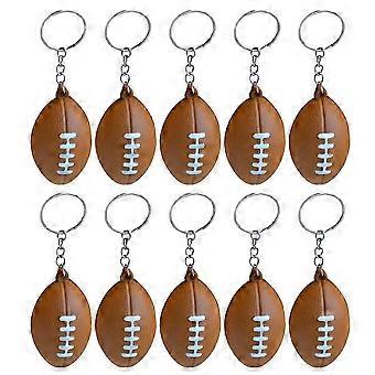 Football Key Rings Rugby Accessories for Boys Sports Themed Birthday Parties Metal and PU Material Decoration 10Pcs
