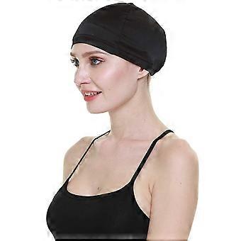 Pruikmuts, 100% moerbeizijde, voor haaruitval, kanker, kaalheid bij vrouwen, elastische band, zwart.