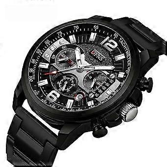 Relógio cronógrafo OFNS em aço inoxidável preto - Mostrador taquimétrico multifuncional e pulseira de metal resistente - Relógio masculino elegante para todas as ocasiões.
