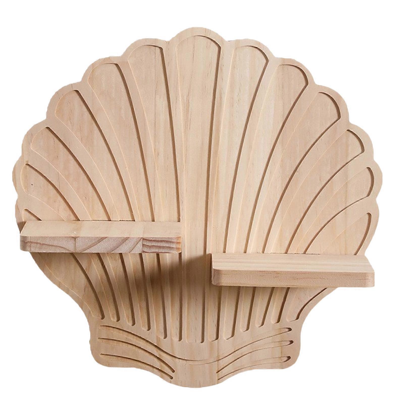 Creative Pine Wood Shell Shaped Shelf - for Home Display
