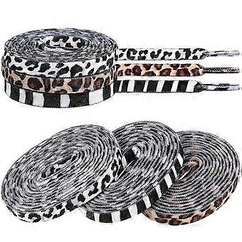 3 Pairs 120cm Flat Elastic Shoelaces Leopard Cow Zebra Print compatible with Sneakers Boots Replacements