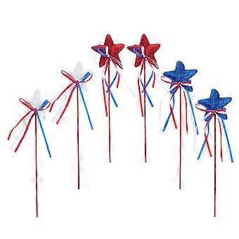 Independence Day Star Wands Decorative Patriotic Ribbon Sticks for Party 6Pcs