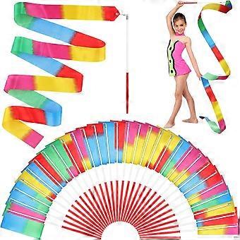 30 Pack Rainbow Rhythmic Dance Ribbons Gymnastics Ribbon Dancing Streamers Girls Dance Ribbons Streamers Rainbow Dancing Party Favors, Kids Gift Bag, 