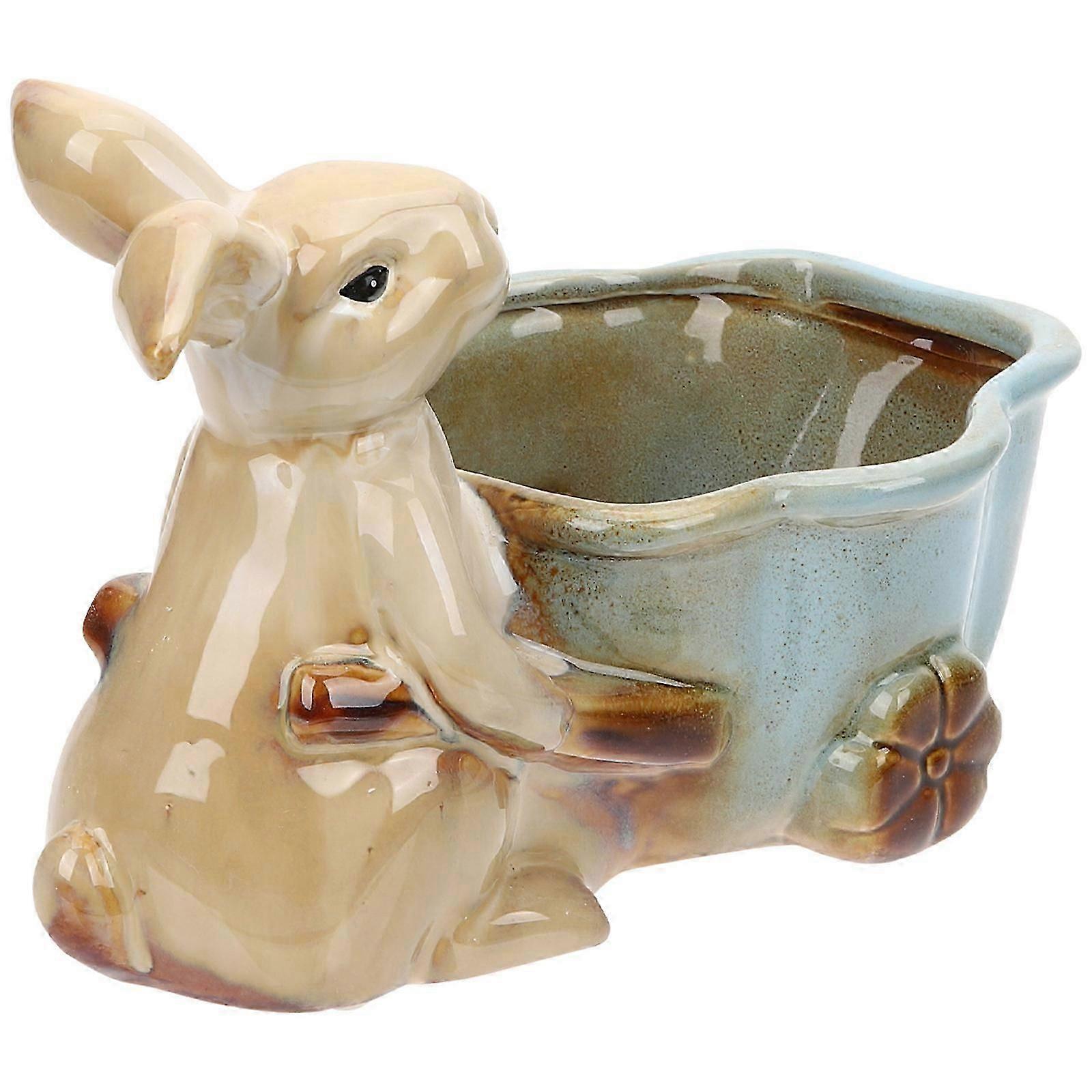 Rabbit Statue Ceramic Tray for Storage Ceramic Desktop Plate Multi Purpose
