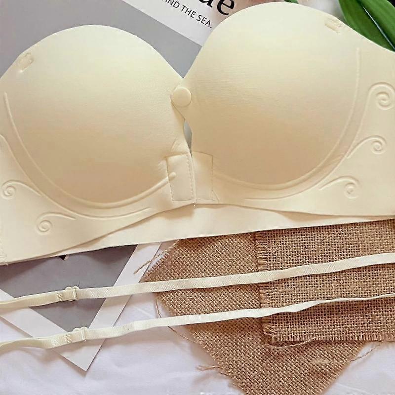 Beige Removable Strap Seamless Bra with Adjustable Straps