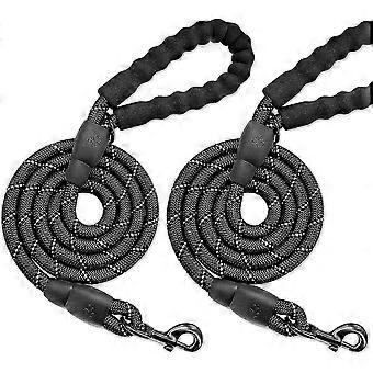 2 Pack Dog Leashes For Large Dogs Rope Leash Heavy Duty Dog Leash With Comfortable Padded Handle And Highly Reflective Threads 5 Ft Dogs(black+black)