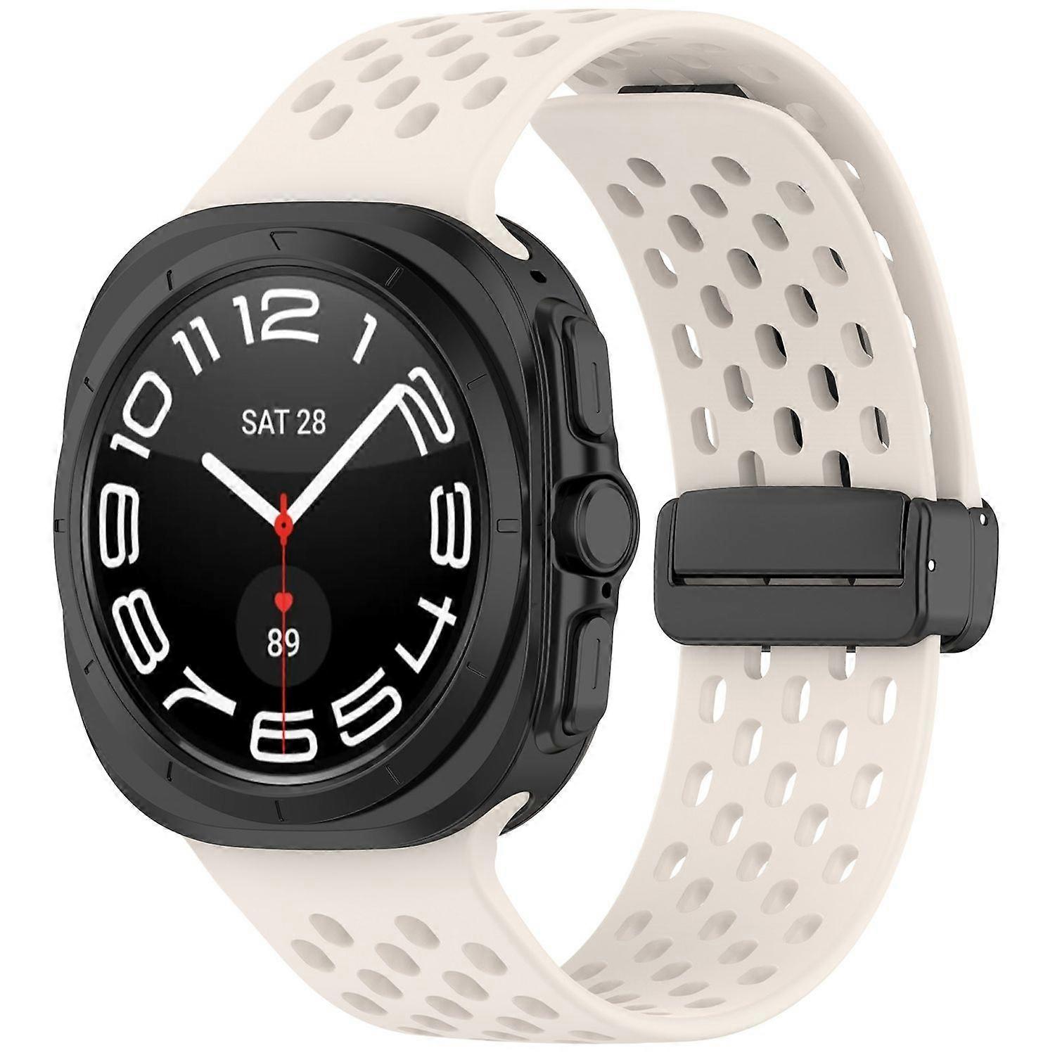 For Samsung Galaxy Watch Ultra 47mm Silicone Design Magnetic Buckle Replacement Arm Band Beige