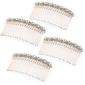 4 Pack Women Alloy Diamond Rhinestone Flowers Hair Accessories Side Comb Wedding Jewelry Hair Clips ( Rose Gold) 676.