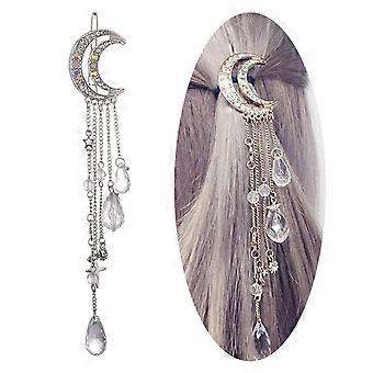 Romantic Crescent Moon Star Crystal Dangle Hairpin Rhinestone Beads Hair Clips Bridal Jewely Tassel Drop Hair Pins Bobby Pins For Women Girls Hair Ac