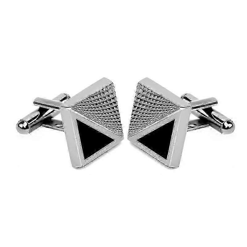 Square Oil Cufflinks 2 Pairs Silver Black
