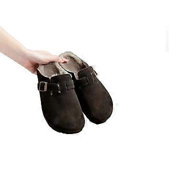 Enkelspänne Fleecefodrade Sluten Tå Mule Träskor, Slip-On Korkfotbädd Skor För Varma Fritids-/Vardagsliv
